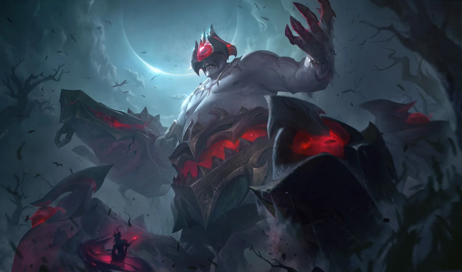 Old God Urgot as a towering armoured figure with red highlights