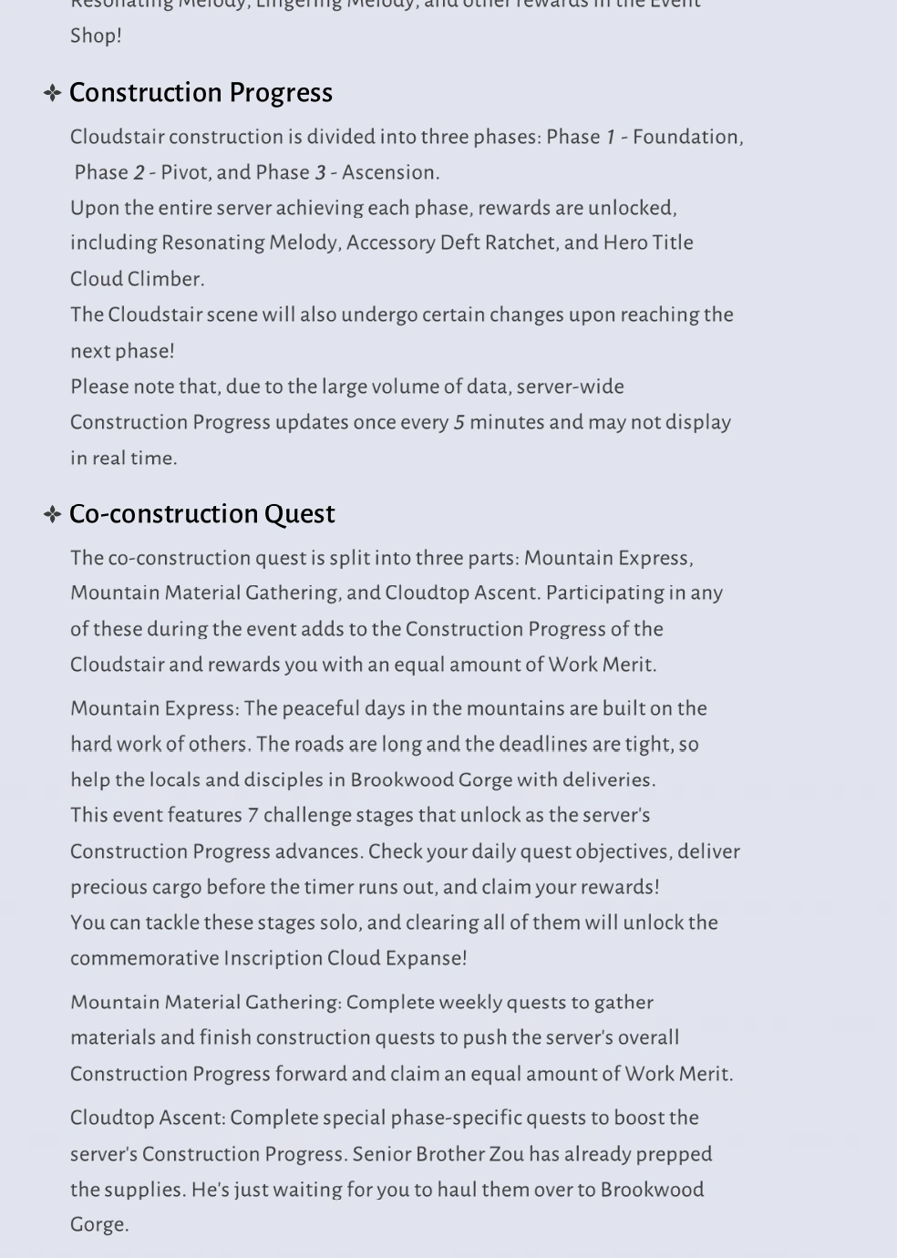 Cloudstair construction phases and co-construction quests