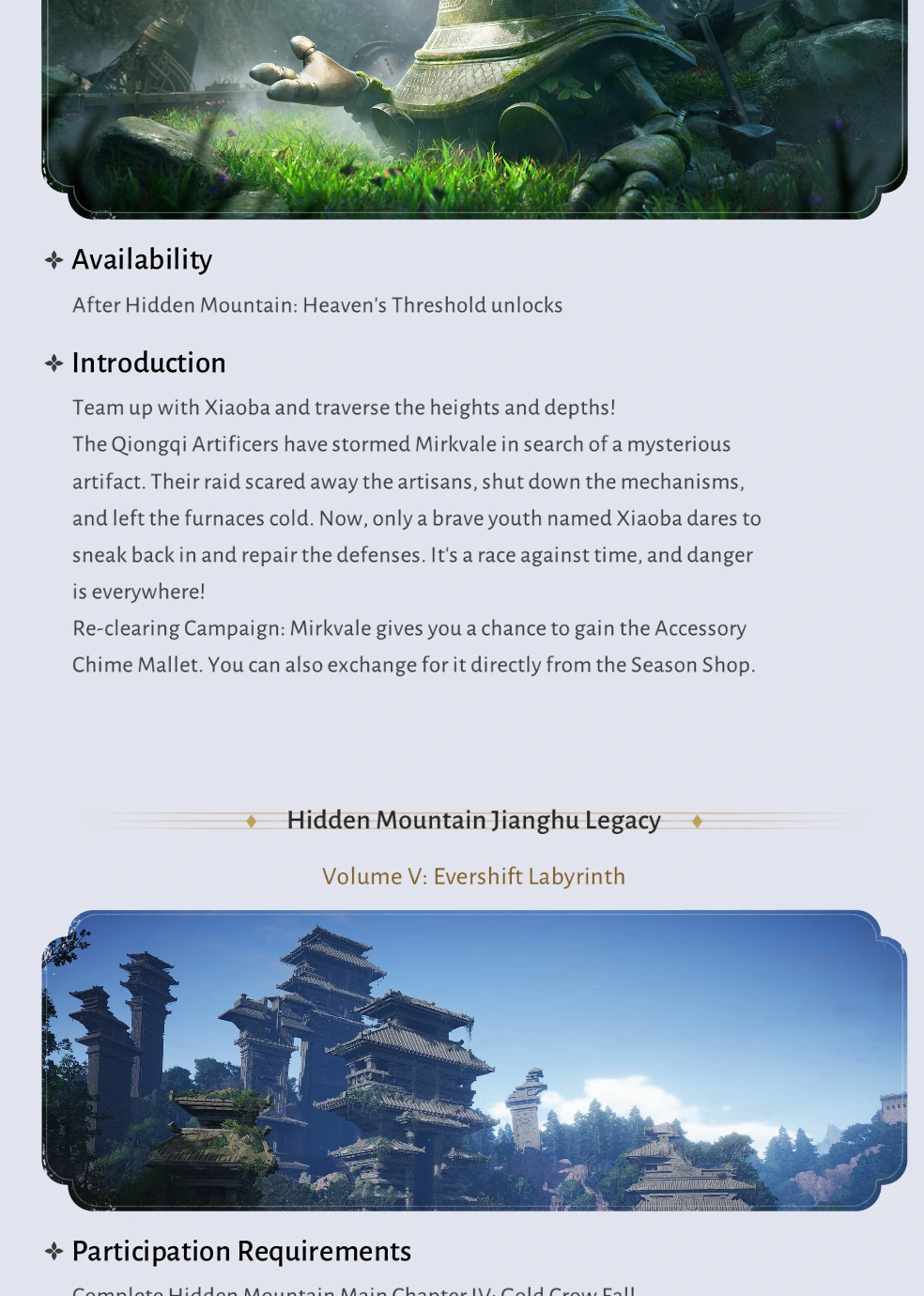 Mirkvale rewards and Evershift Labyrinth Jianghu Legacy