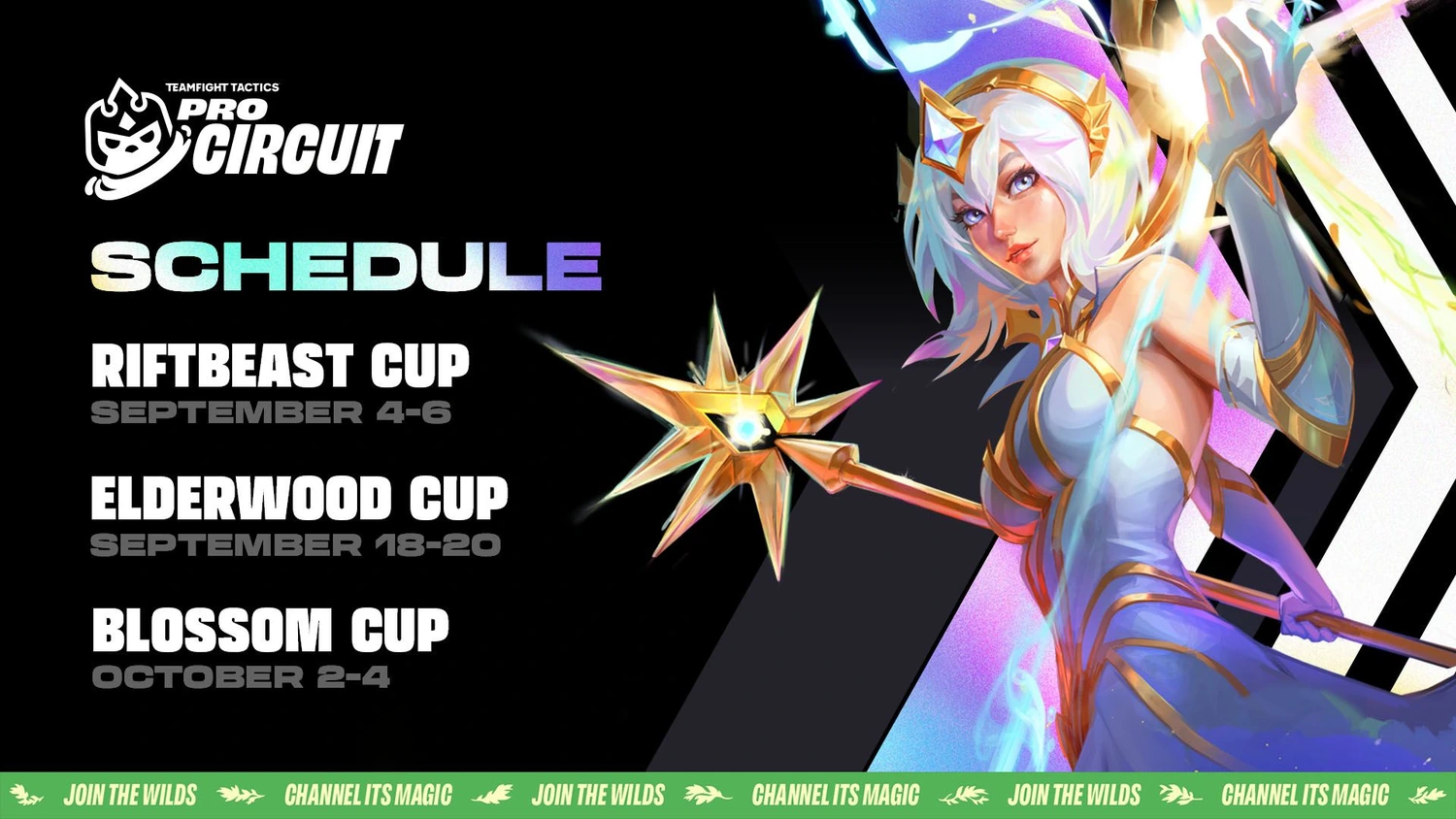 Enchanted Wilds Pro Circuit calendar for the Riftbeast, Elderwood and Blossom cups