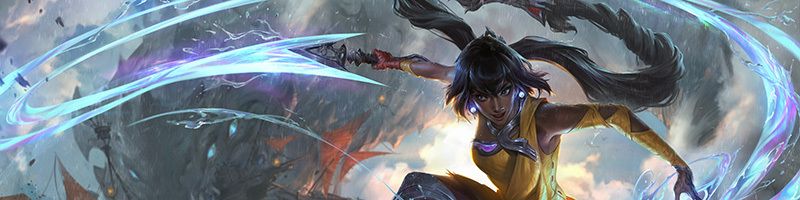 Nilah wielding her water whip in official Wild Rift artwork.