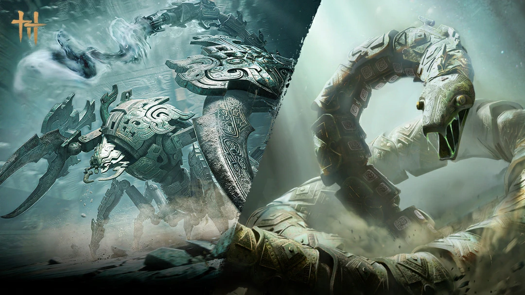 Where Winds Meet artwork of the Inkpincer Scorpion and Cloudclutch Serpent mechanical bosses