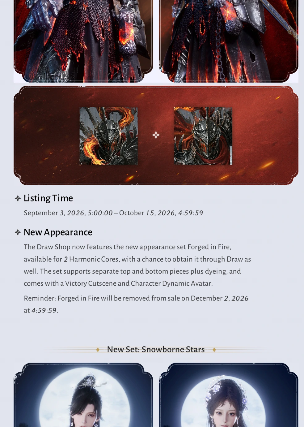 Forged in Fire draw terms and Snowborne Stars artwork