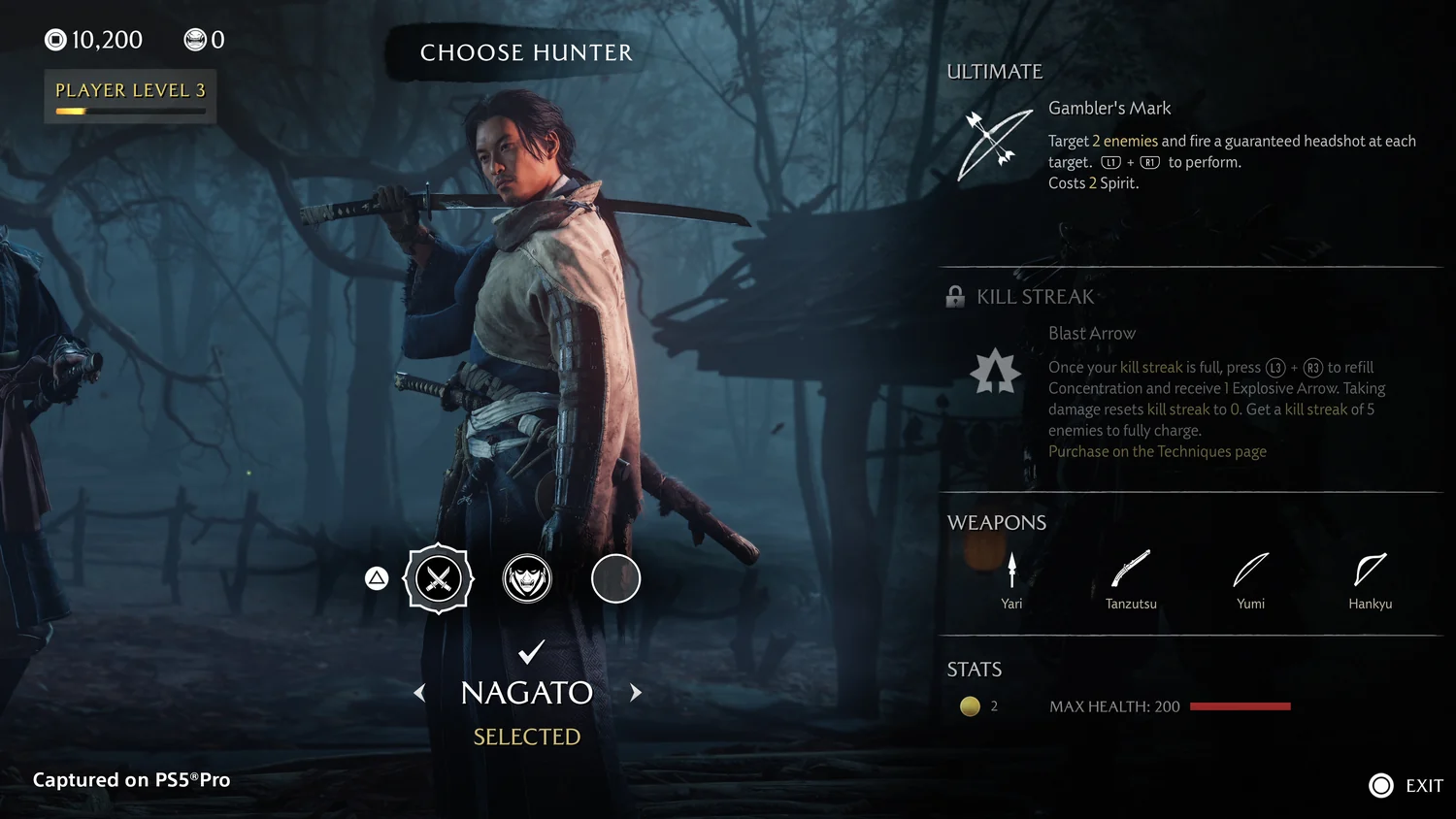 Nagato on the Most Wanted hunter selection screen