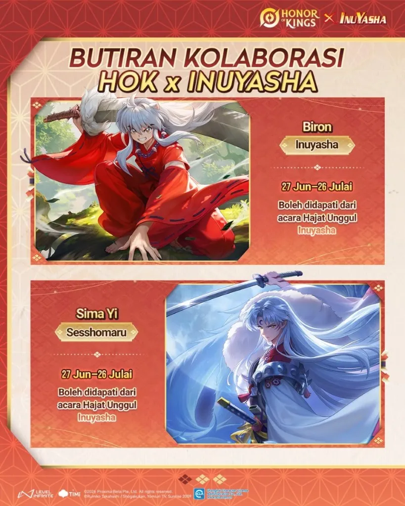 Biron as InuYasha and Sima Yi as Sesshomaru with the Honor of Kings collaboration dates