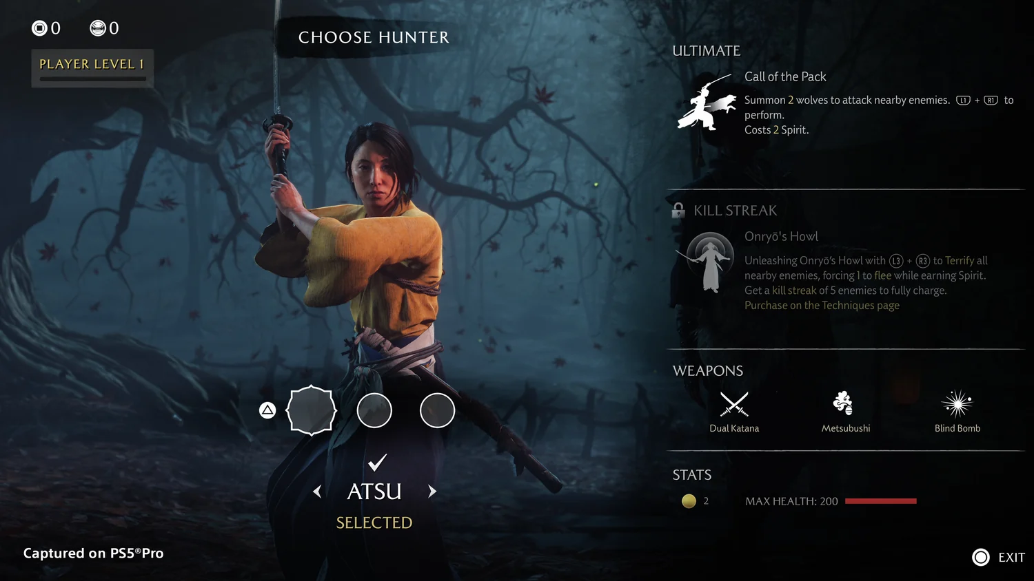 Atsu on the Most Wanted hunter selection screen