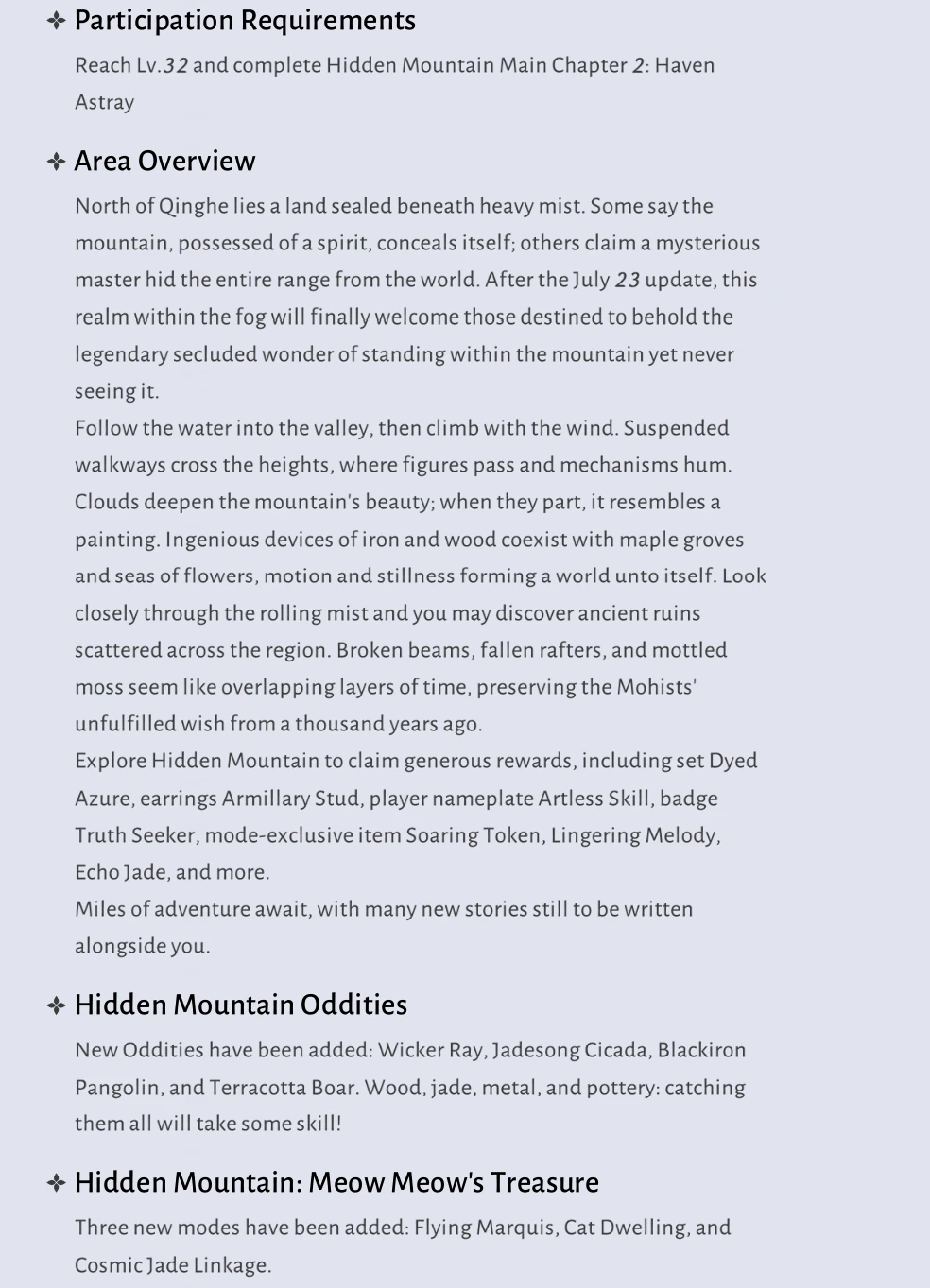 Where Winds Meet Version 2.0 illustrated overview of Hidden Mountain, story chapters, rewards and exploration features continued