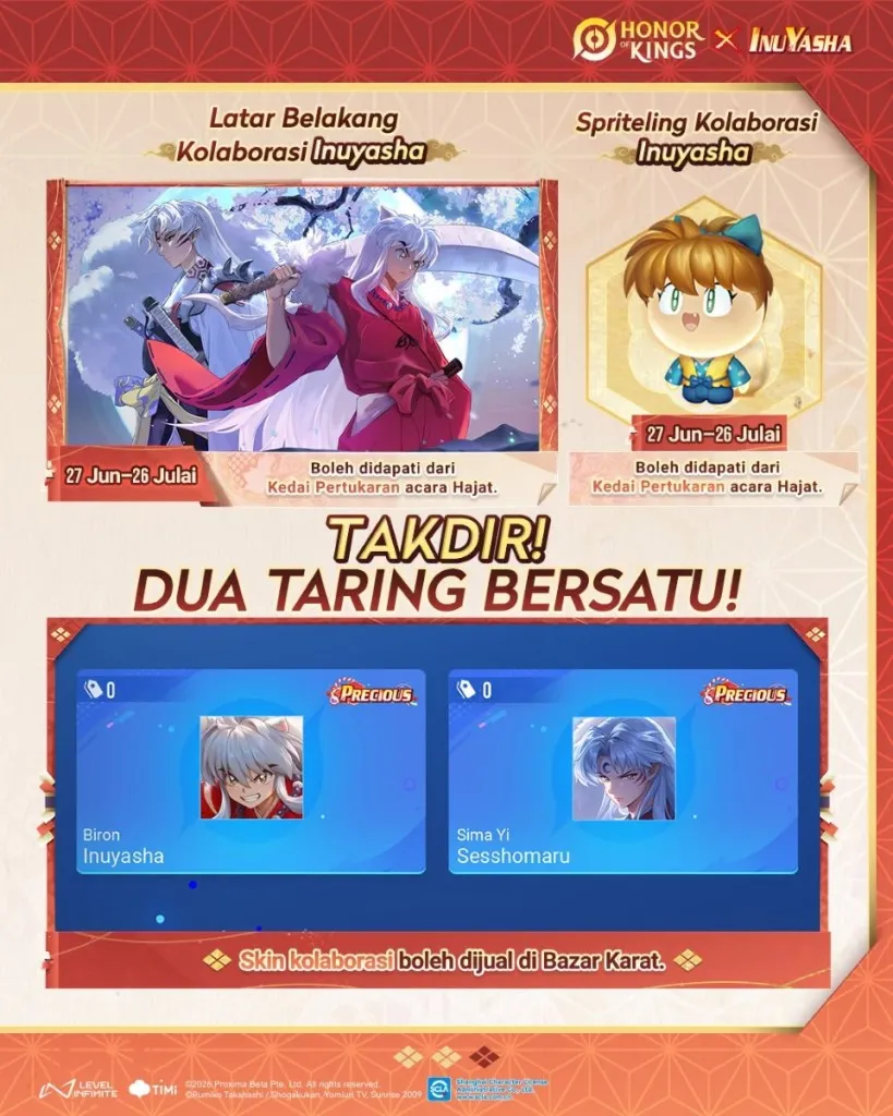 Honor of Kings InuYasha collaboration background, Shippo Spriteling and Consignment Shop skins