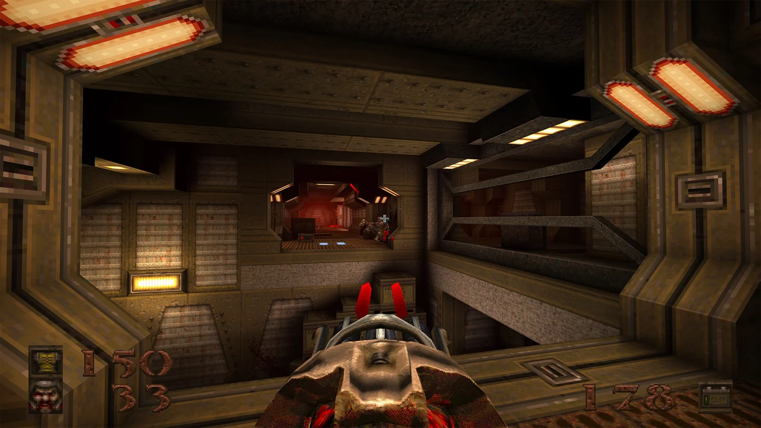 Ranger aiming a weapon through a Dawn of the Machine corridor