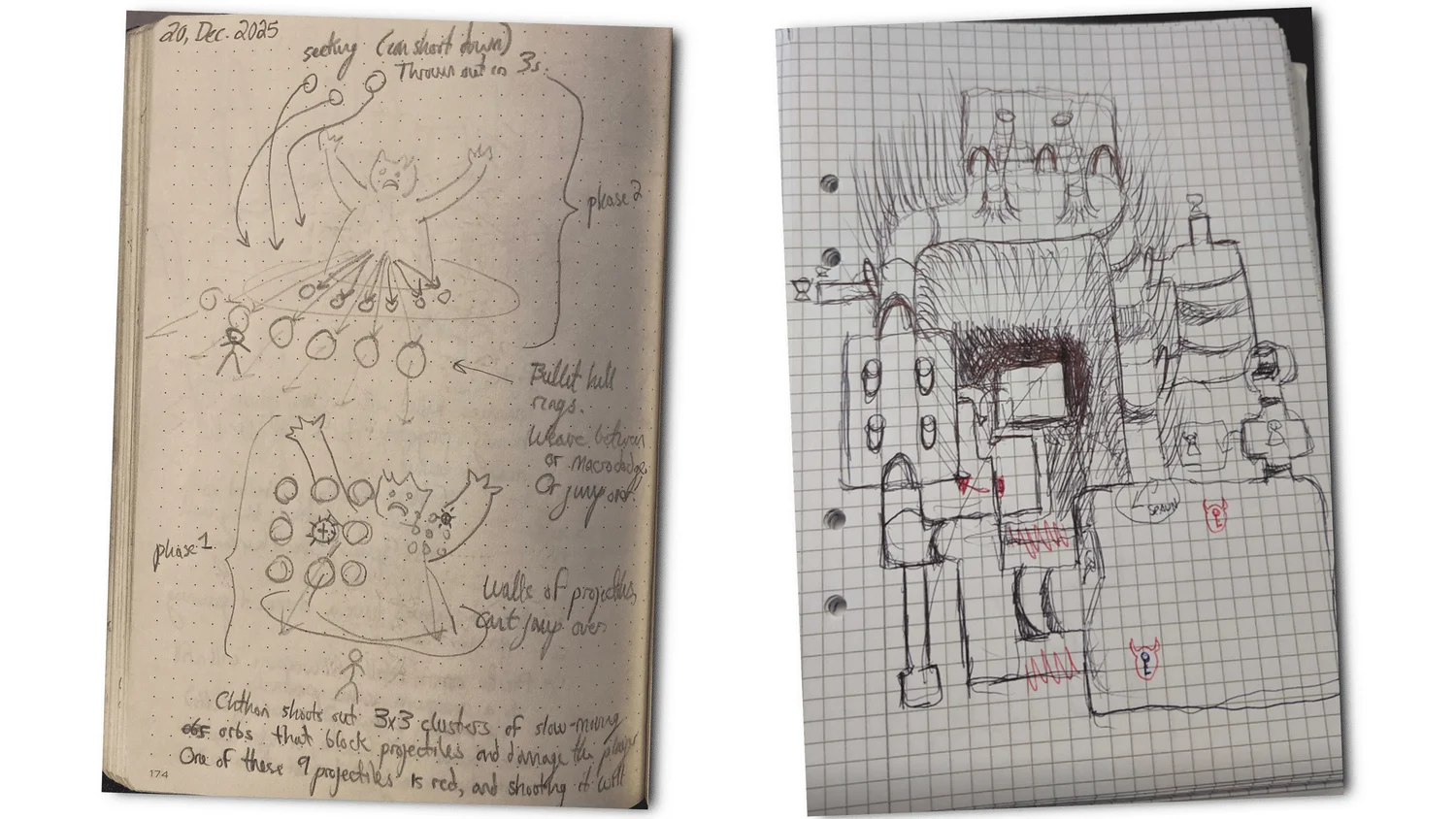 Early Dawn of the Machine boss and level sketches