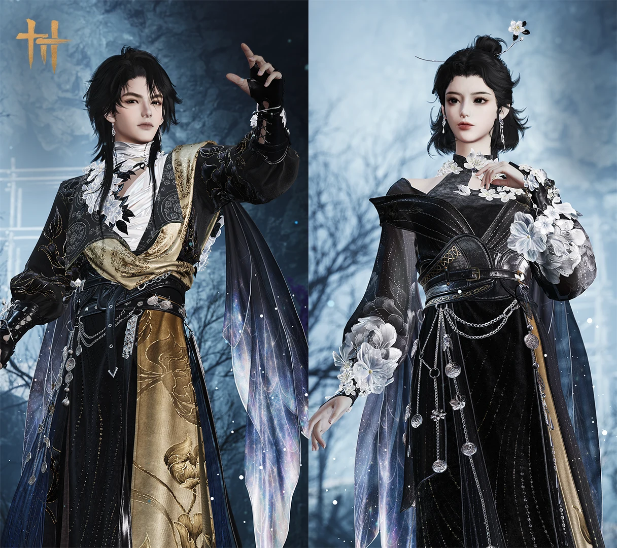 Cicada Requiem dark costume designs for two characters