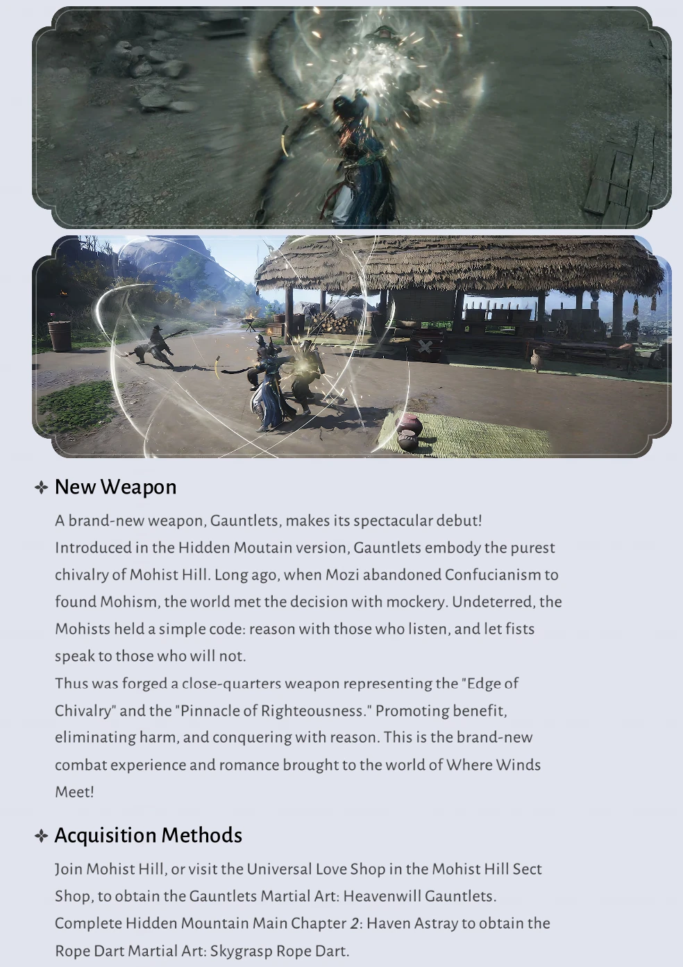 Where Winds Meet Version 2.0 illustrated overview of Hidden Mountain, story chapters, rewards and exploration features continued