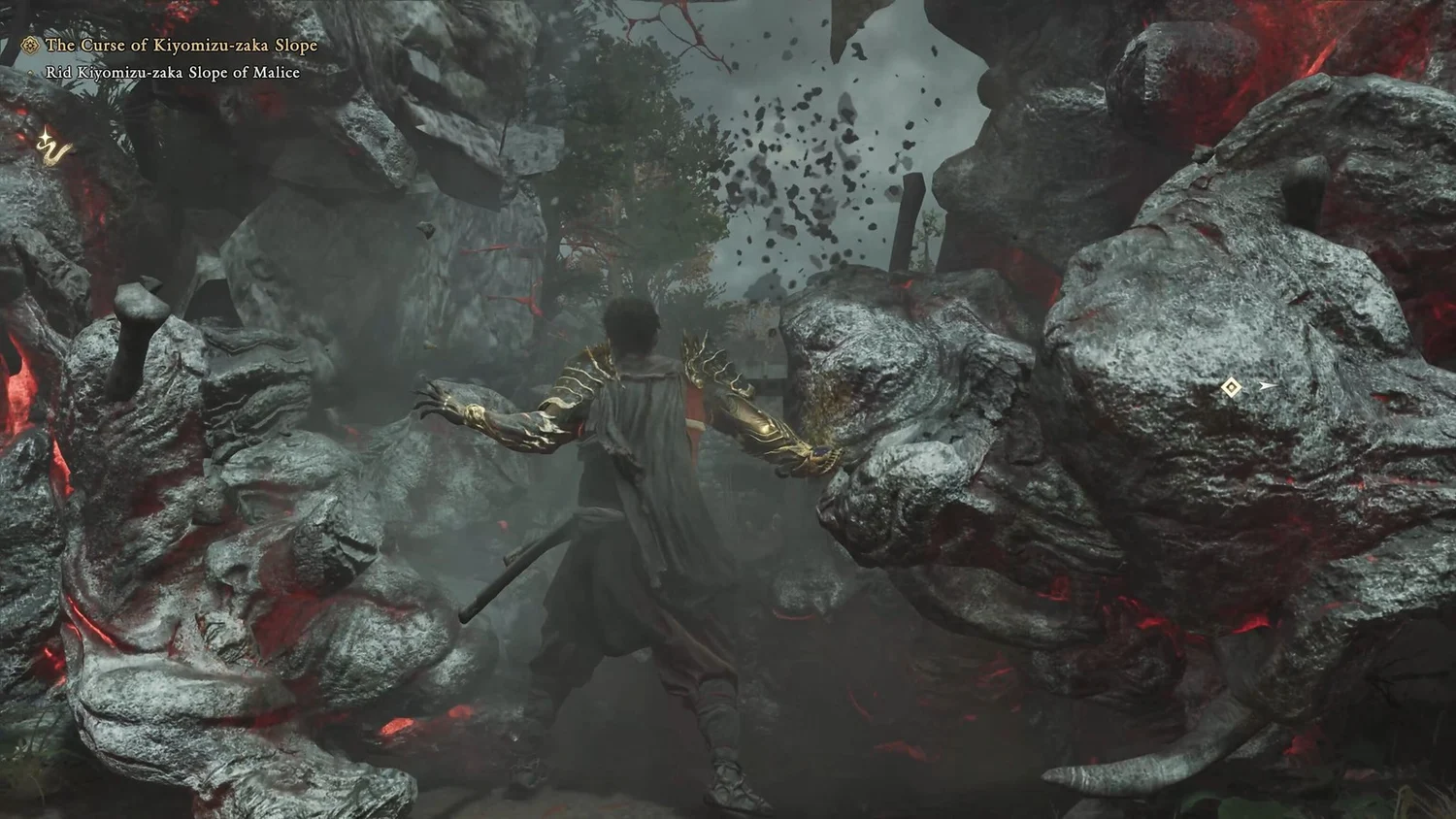 Musashi fighting a large Genma near a toxic plant