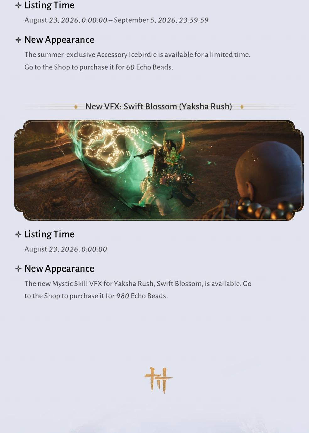 Icebirdie accessory and Swift Blossom Mystic Skill VFX prices
