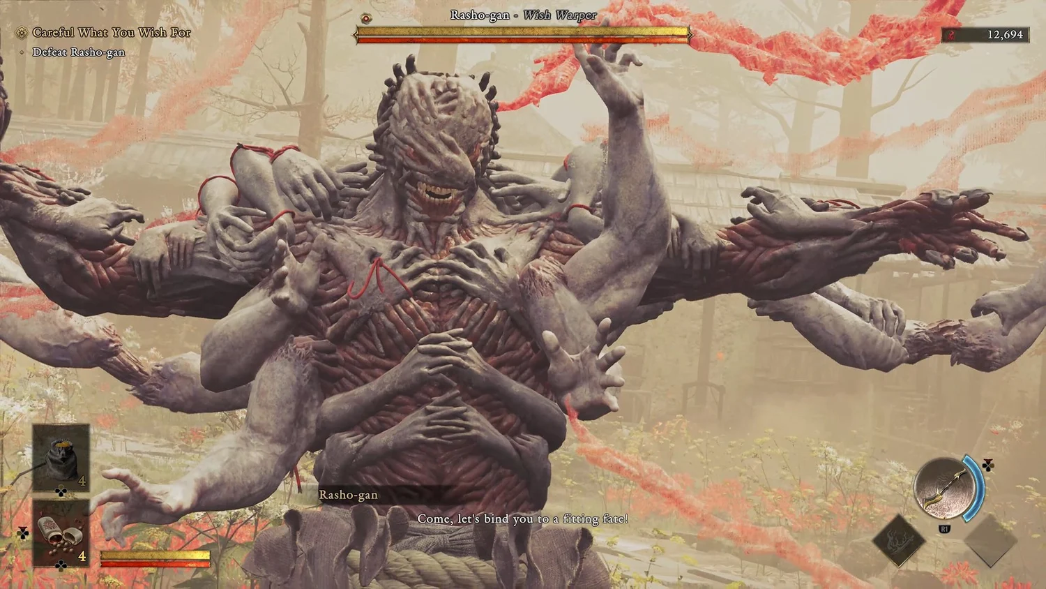 Musashi fighting the multi-armed Genma Rasho-gan