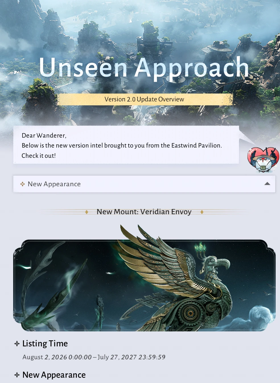 Where Winds Meet Version 2.0 illustrated overview of events, Battle Pass content and appearance rewards