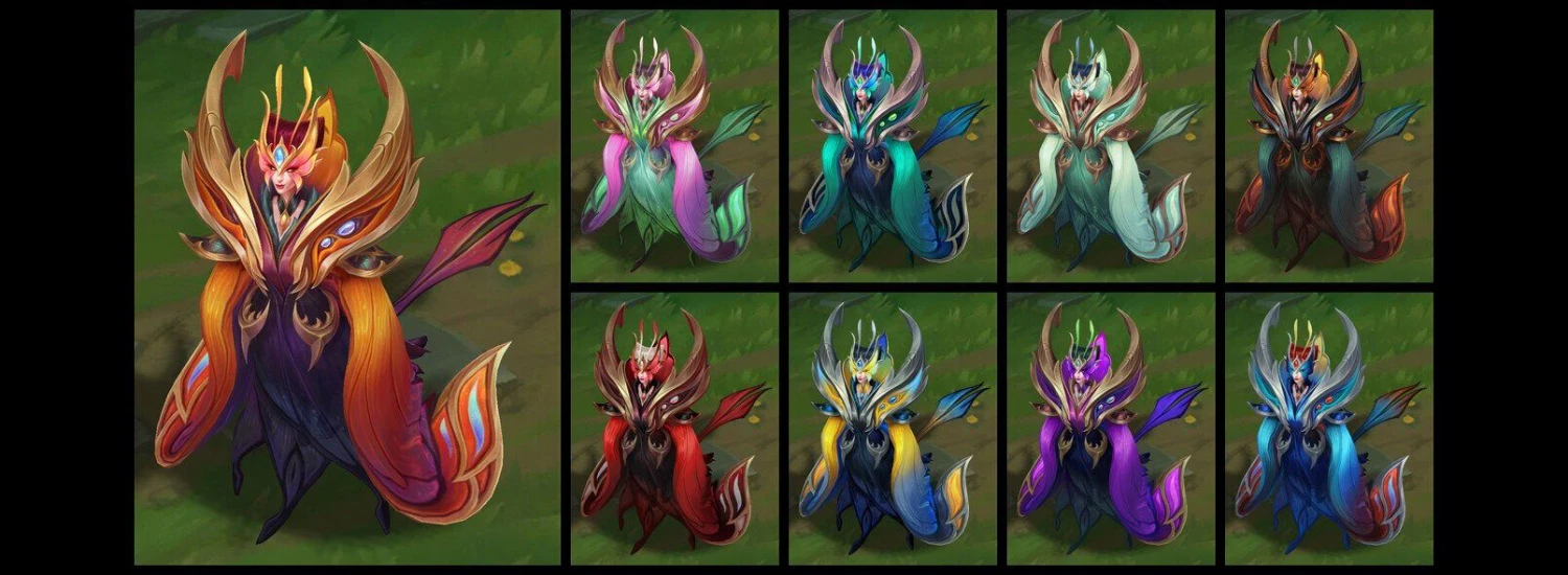 Faerie Court Bel’Veth and her chroma colour options in League of Legends.