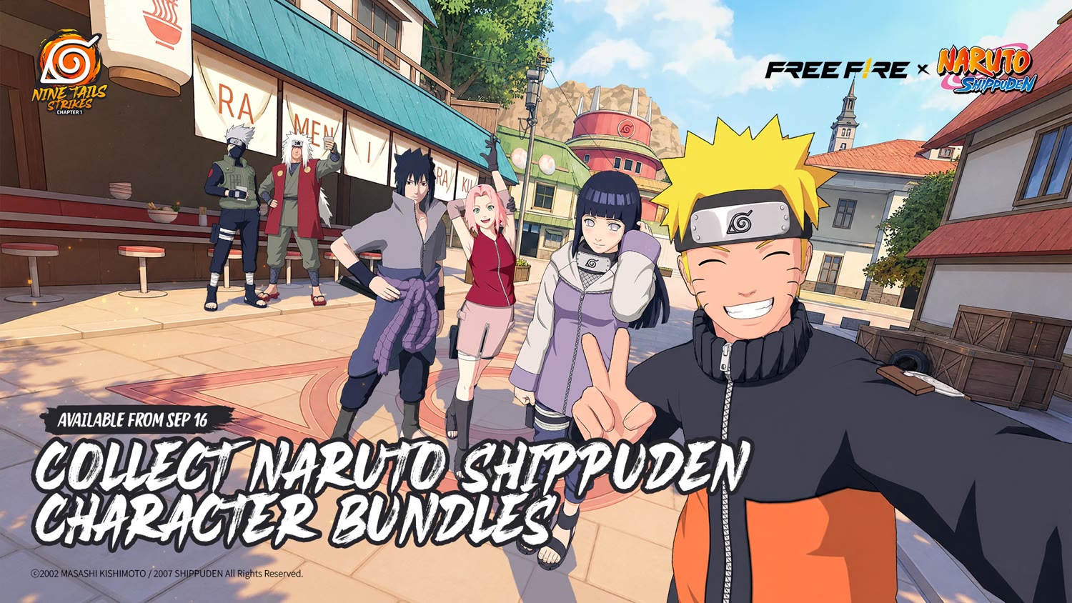 Naruto, Hinata and other characters in Free Fire's Hidden Leaf Village event artwork