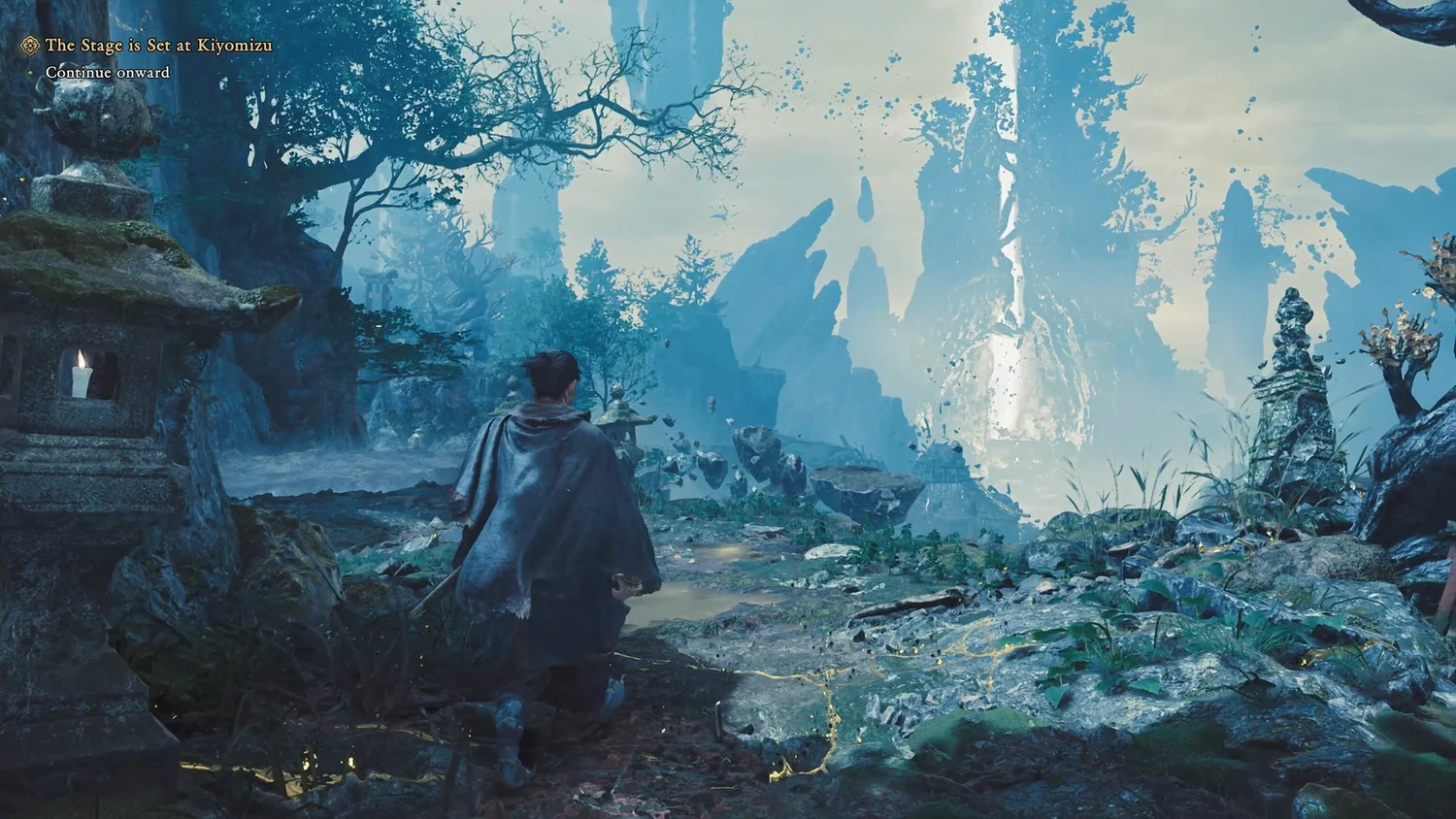 Musashi exploring the floating ruins of the Oni Refuge