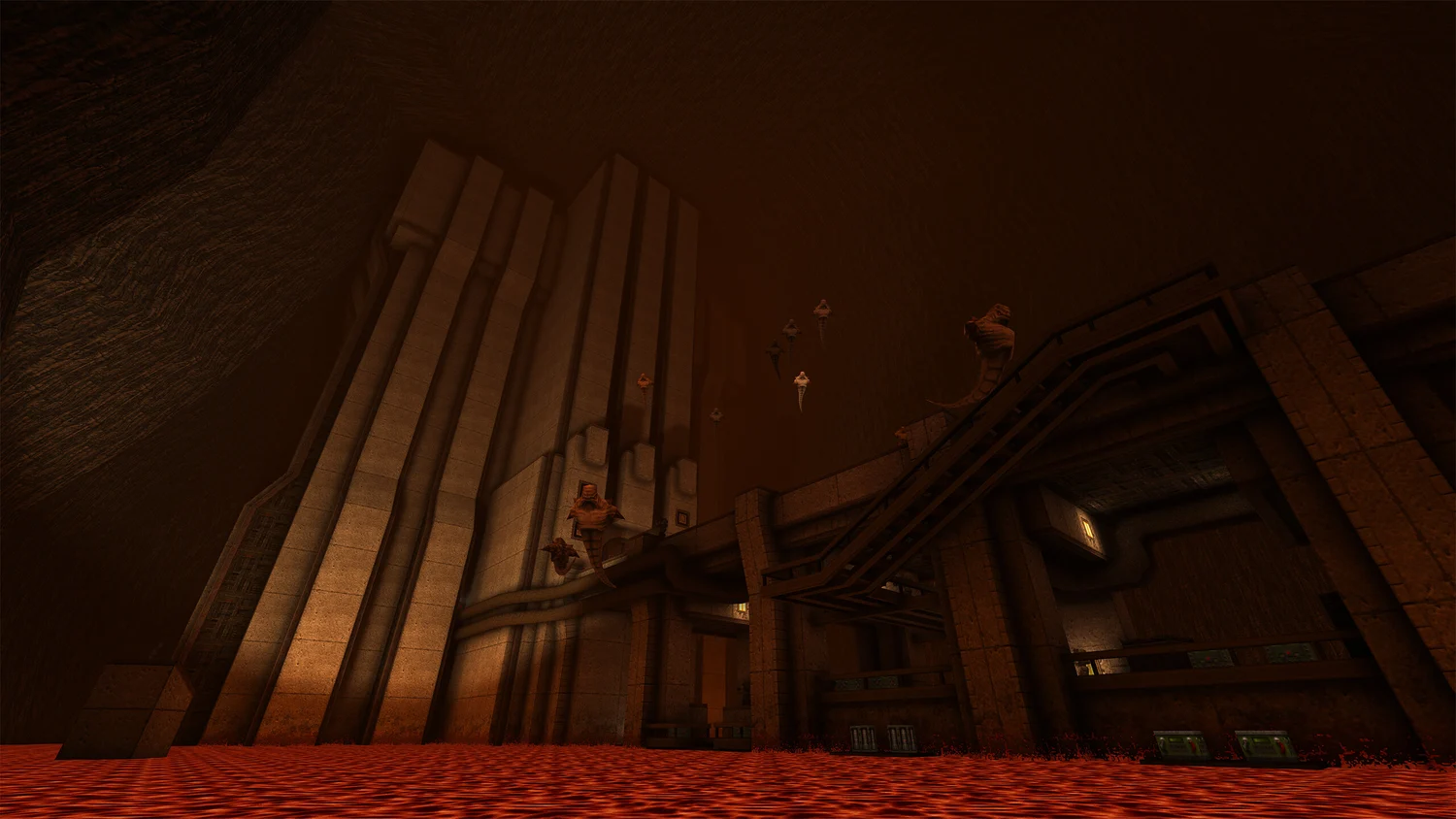 Dark industrial level above lava in Quake Dawn of the Machine