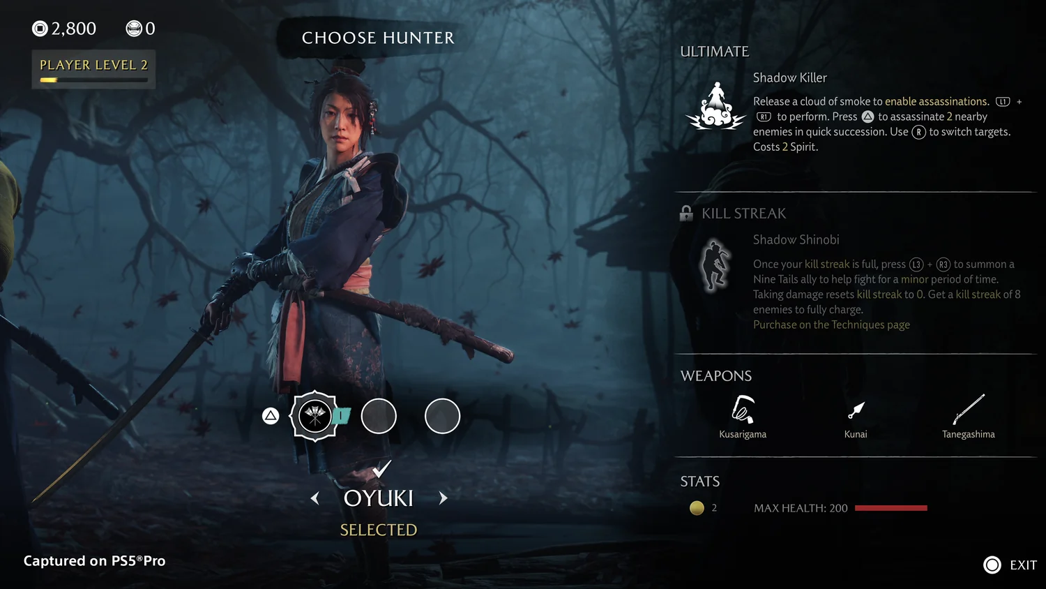 Oyuki on the Most Wanted hunter selection screen